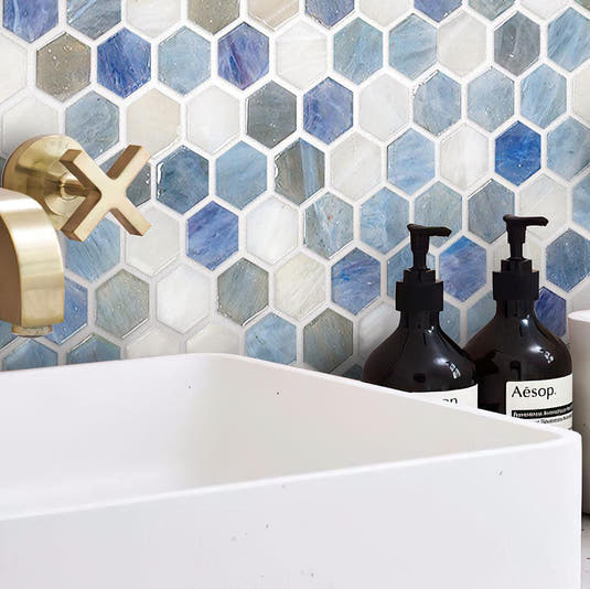 Blue And White Hexagon Glass Mosaic Tile | Tile Club