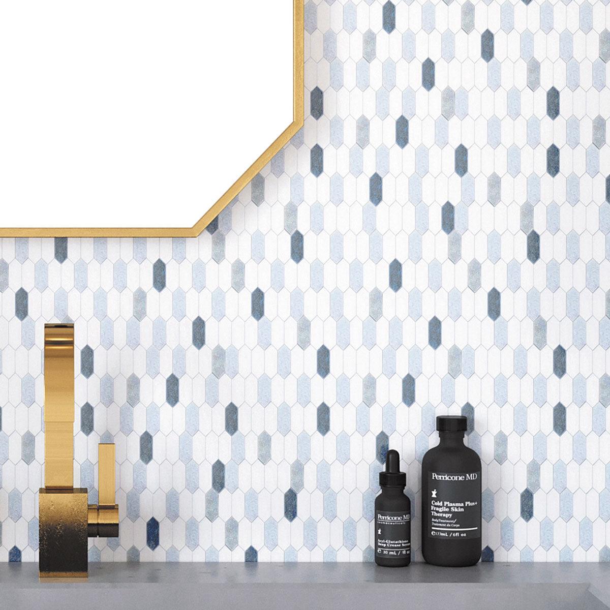 Blue and White Mini Picket Marble Mosaic Tile