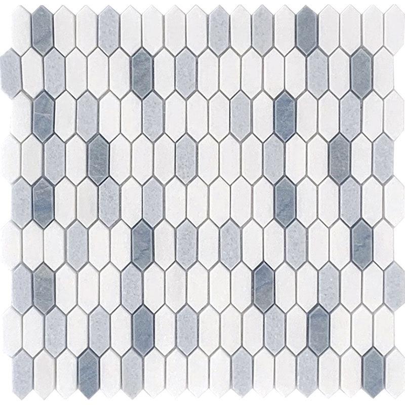 Blue and White Mini Picket Marble Mosaic Tile