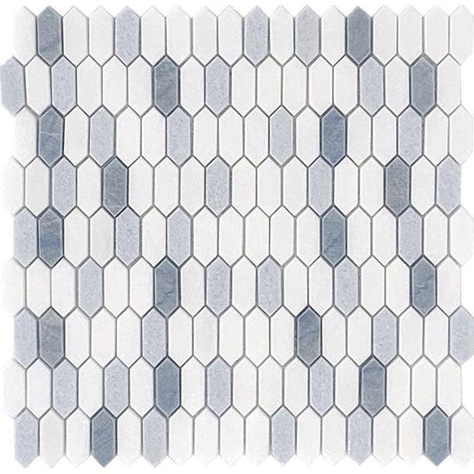 Blue and White Mini Picket Marble Mosaic Tile Sample