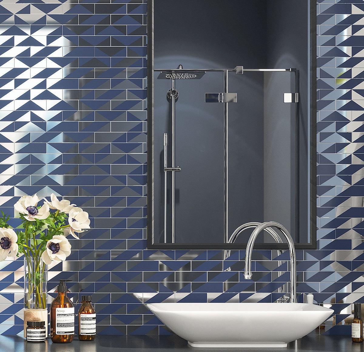 Modern bathroom with art deco subway tile wall