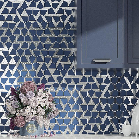 Blue hexagon wall tile modern kitchen backsplash