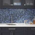 Blue Foil Glossy And Frosted Hexagon Mosaic Tile Wet Bar Backsplash