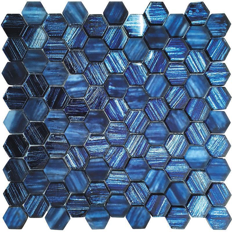 Blue Foil Glossy And Frosted Hexagon Mosaic Tile | Tile Club | blue hex tile