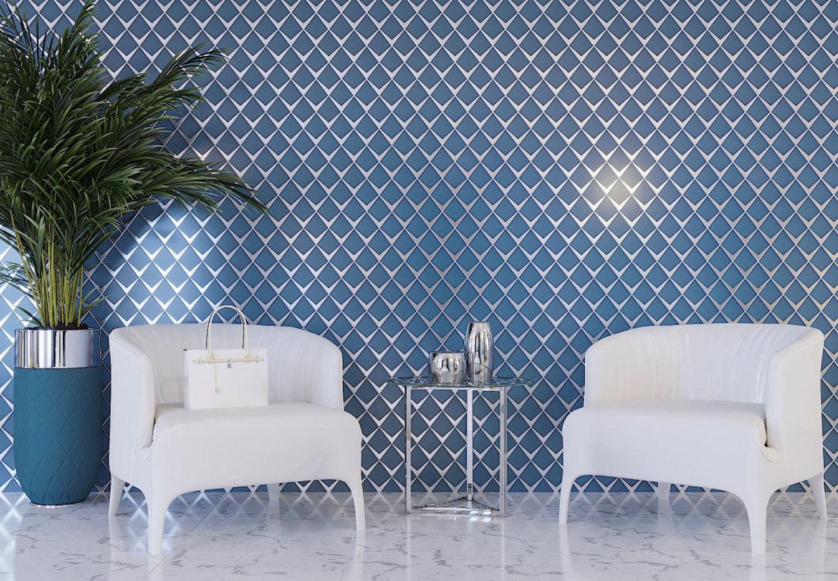 Blue Frost Diamond Glass Mosaic Tile Accent Wall for a Hotel Lobby