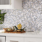 Blue Grey Herringbone Mosaic Tile