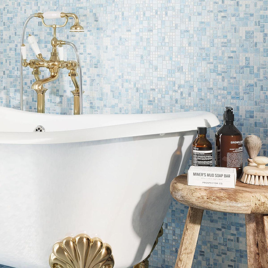 Blue Mini Versailles Glass Mosaic Tile Bathroom Wall