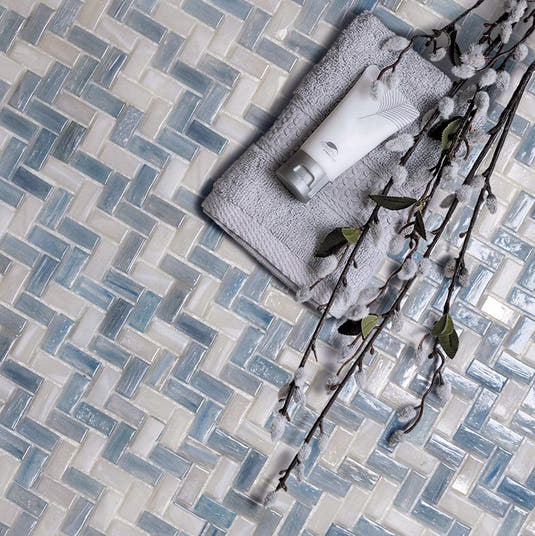 Blue Pearl Herringbone Mosaic Tile