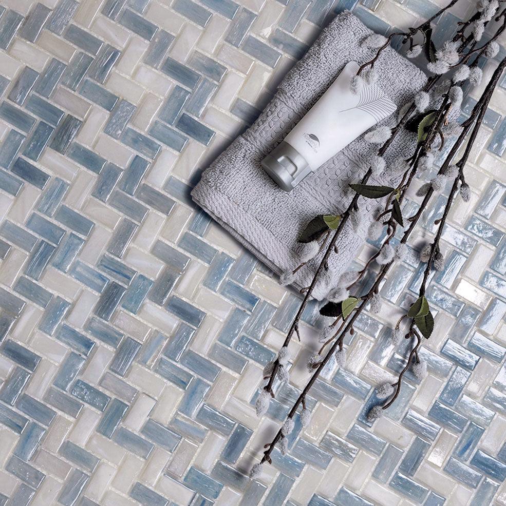 Blue Pearl Herringbone Mosaic Tile