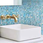 Blue with Gold Stripes Squares Glass Pool Tile | Tile Club