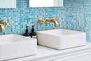 Blue with Gold Stripes Squares Glass Pool Tile Bathroom Backsplash