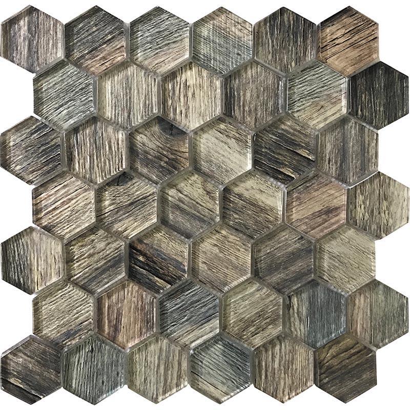 Blue Wooden Glass Hexagon Mosaic Tile | Tile Club | Position1