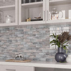 Blue Wooden Glass Subway Mosaic Tile bar backsplash