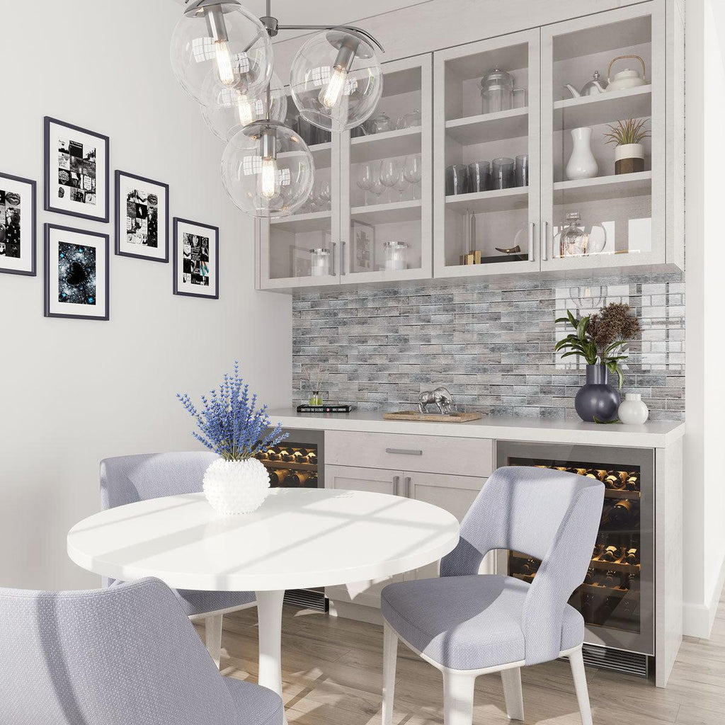 Home Bar Backsplash with Blue Wooden Glass Subway Mosaic Tile