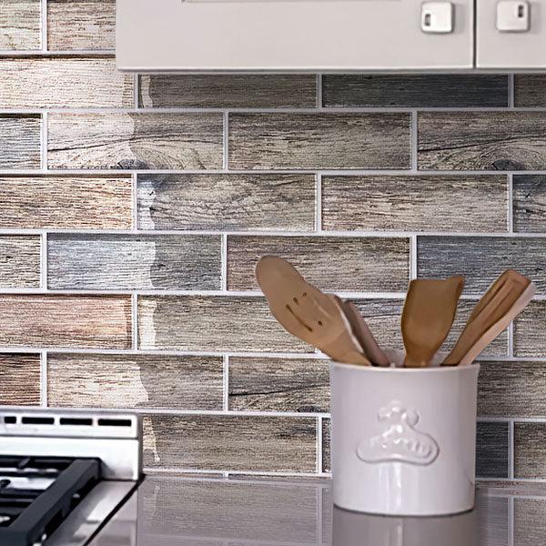  Kitchen Backsplash with Blue Wooden Glass Subway Mosaic Tile