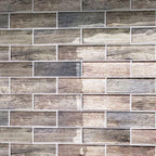 Blue Wooden Glass Subway Mosaic Tile Wall Close-up