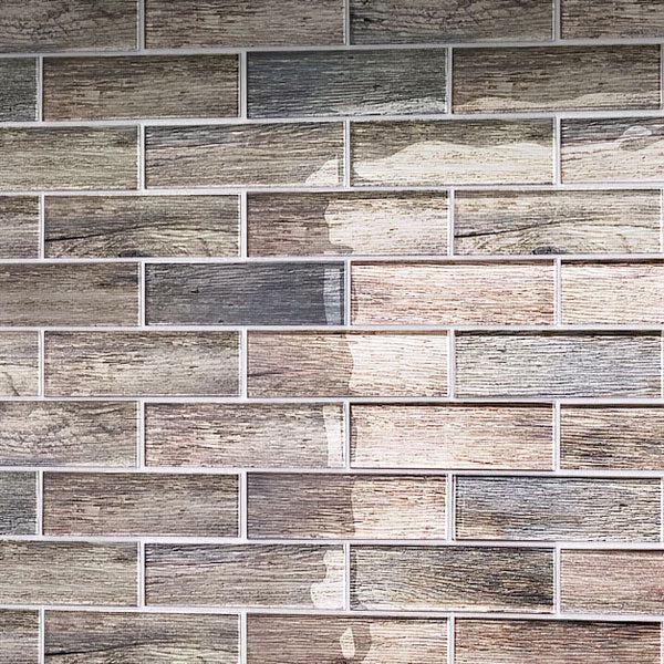 Blue Wooden Glass Subway Mosaic Tile Wall Close-up