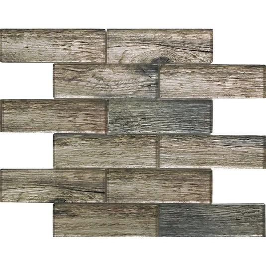 Blue Wooden Glass Subway Mosaic Tile Sample