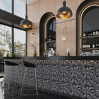 Bar Design with Bluma Gingko Black Etched Marble tiles