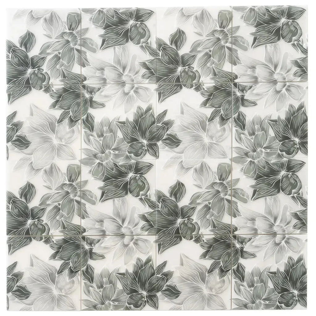 Bluma Floral Green Etched Marble Mosaic | Tile Club
