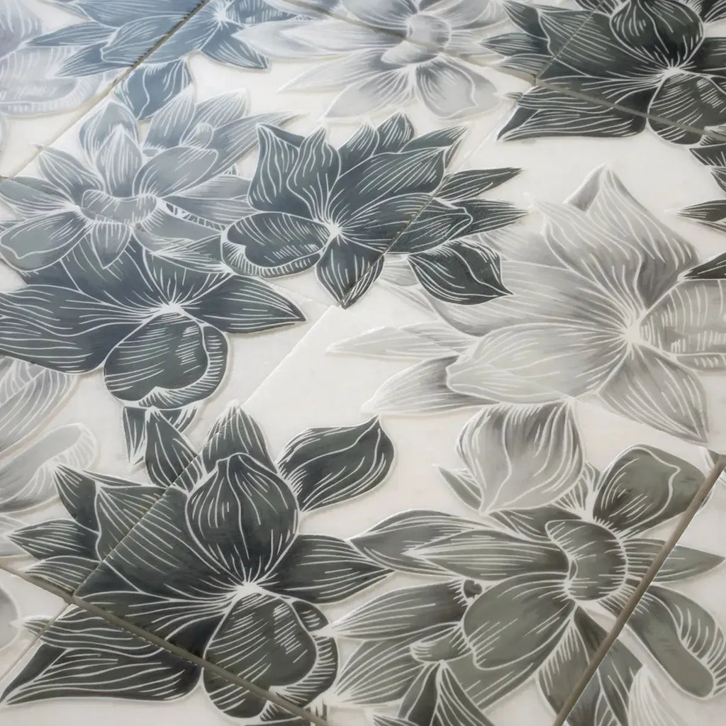 Bluma Floral Green Etched Marble Mosaic | Tile Club