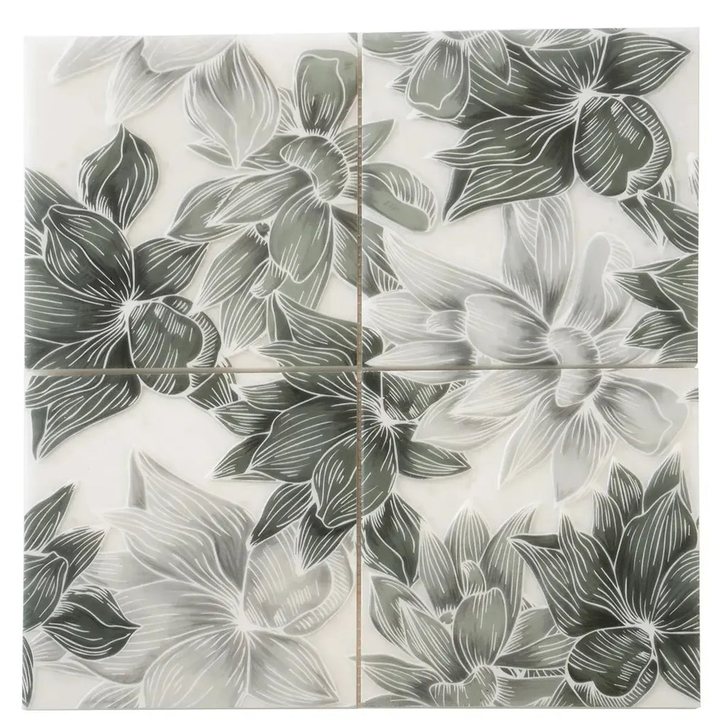 Bluma Floral Green Etched Marble Mosaic | Tile Club