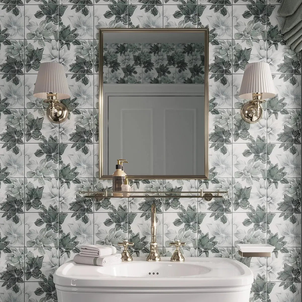 Bluma Floral Green Etched Marble Mosaic | Tile Club