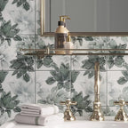  Bluma Floral Green Etched Marble Mosaic Bathroom Backsplash