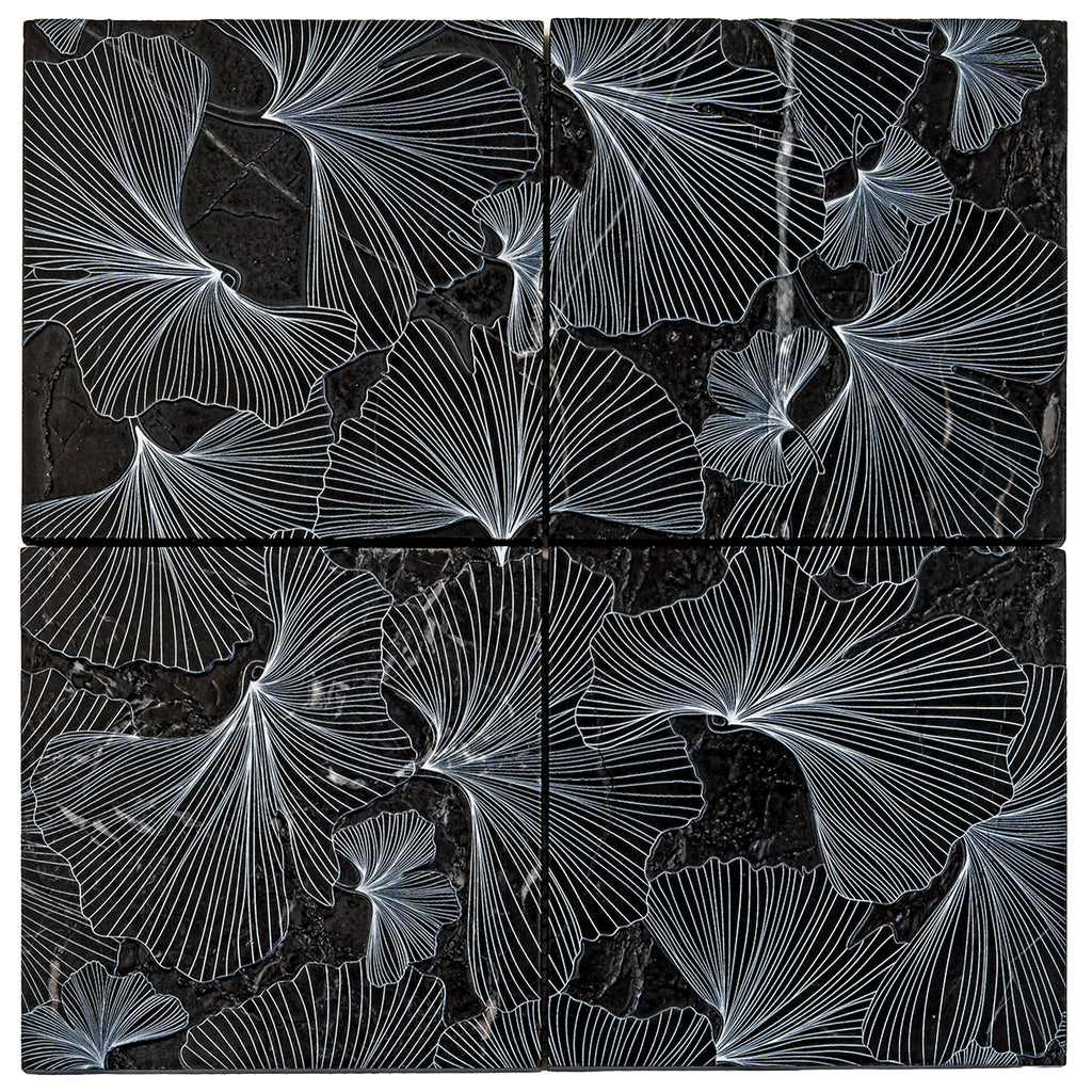 Bluma Gingko Black Etched Marble Mosaic | Tile Club
