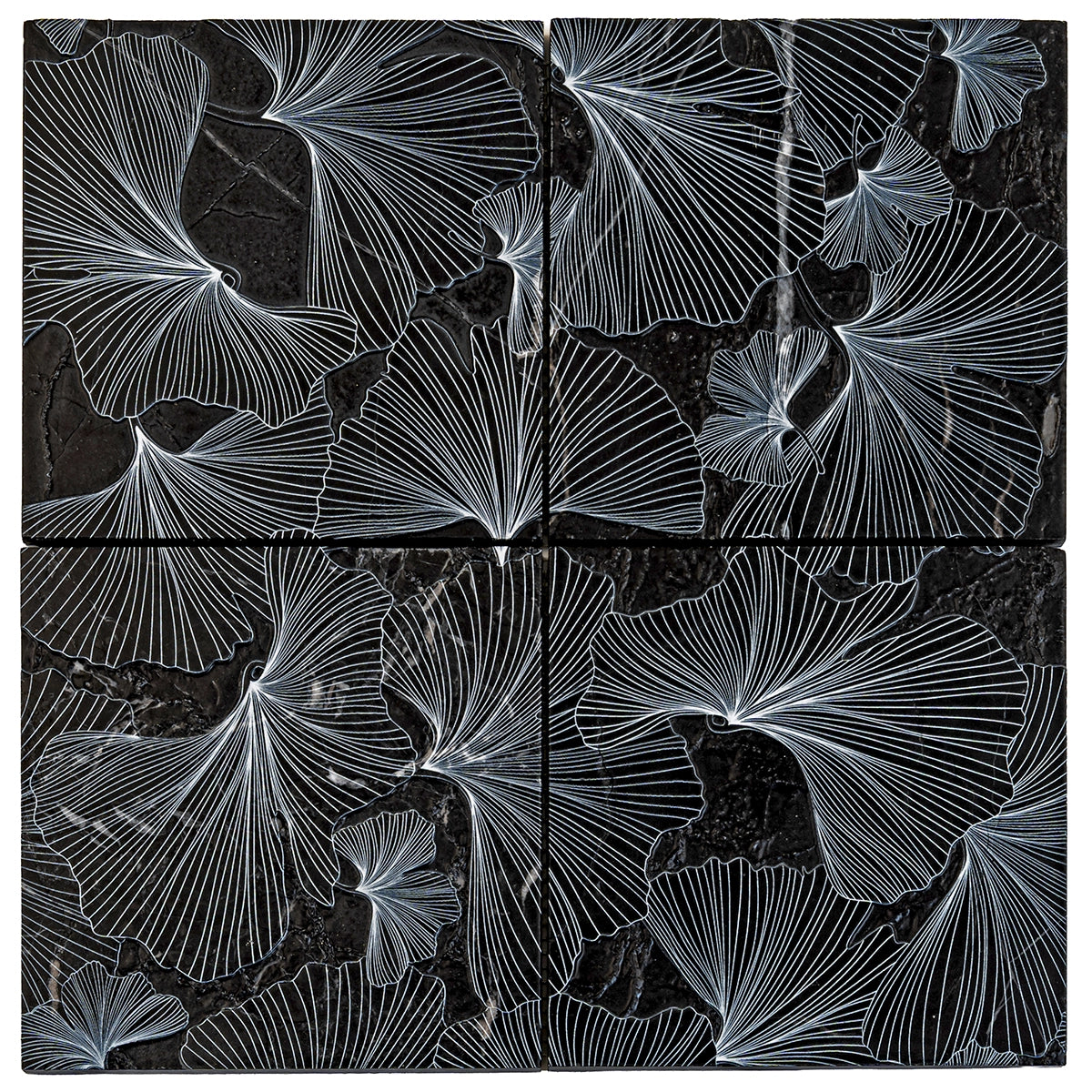 Bluma Gingko Black Etched Marble Mosaic