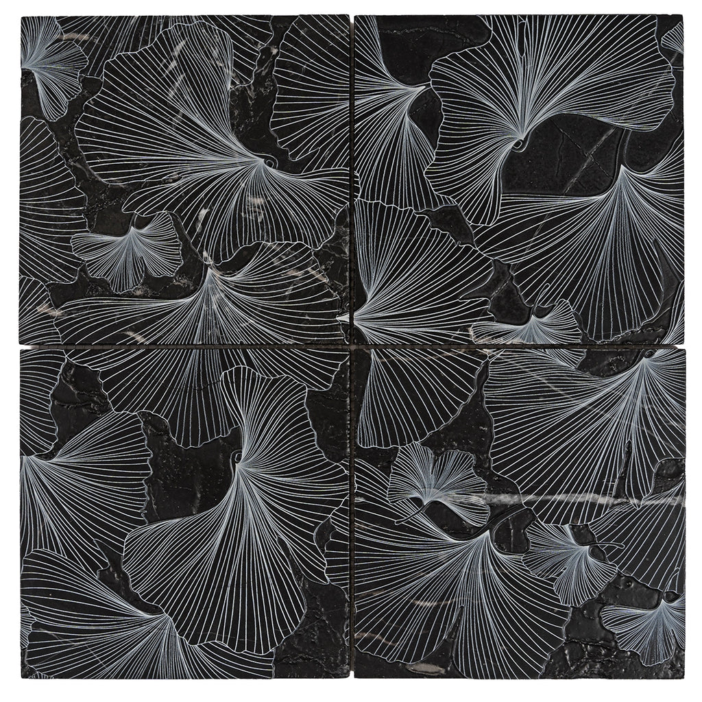 Bluma Gingko Black Etched Marble Mosaic | Tile Club