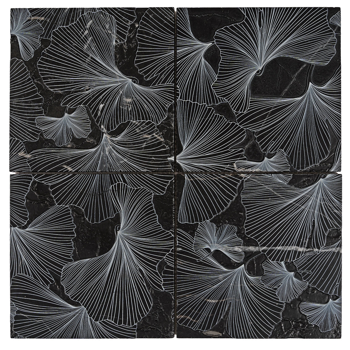Bluma Gingko Black Etched Marble Mosaic