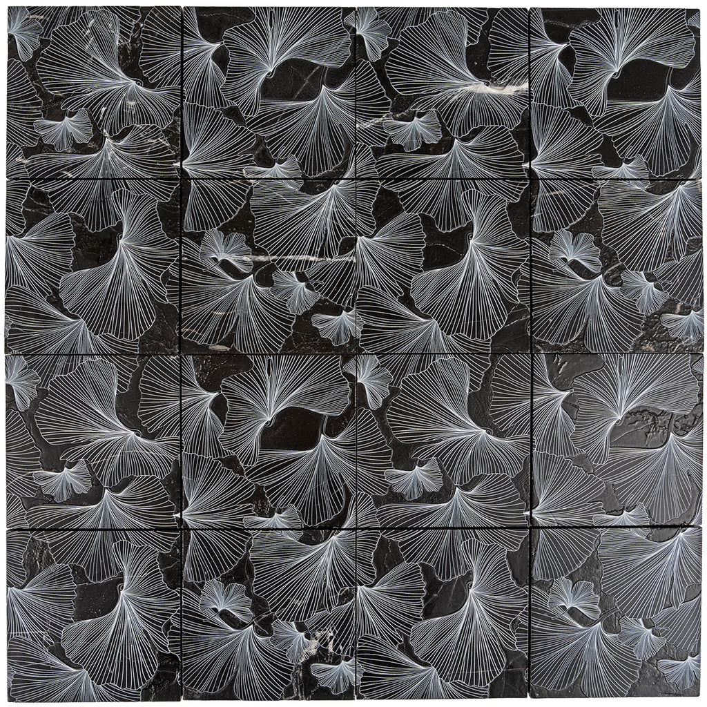 Bluma Gingko Black Etched Marble Mosaic | Tile Club