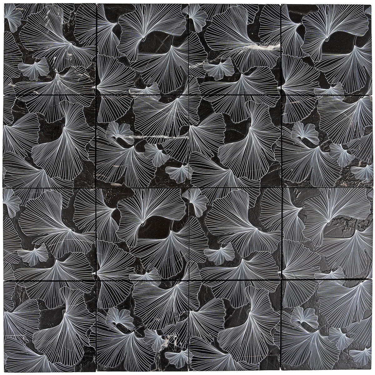 Bluma Gingko Black Etched Marble Mosaic