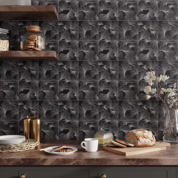 Bluma Gingko Black Etched Marble Mosaic | Tile Club