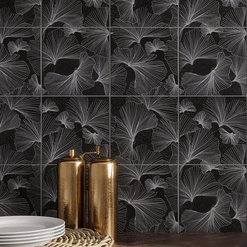 Bluma Gingko Black Etched Marble Mosaic | Tile Club