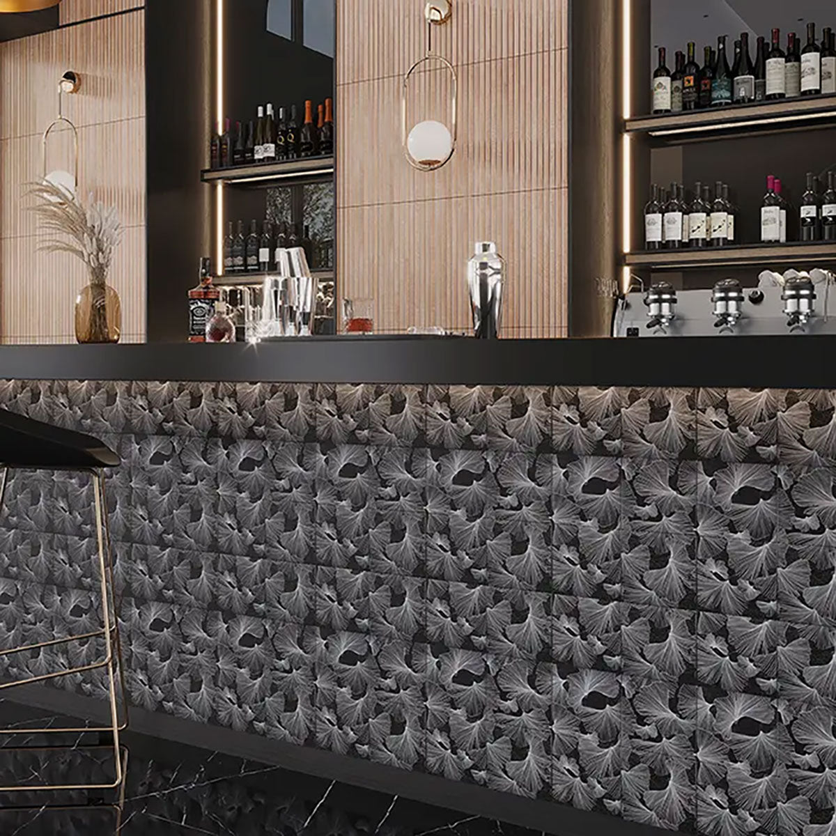 Bluma Gingko Black Etched Marble Mosaic | Tile Club