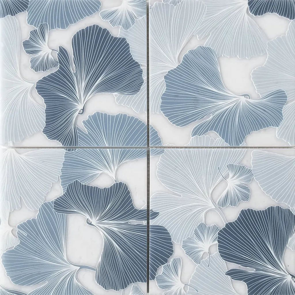 Bluma Gingko Blue Etched Marble Mosaic