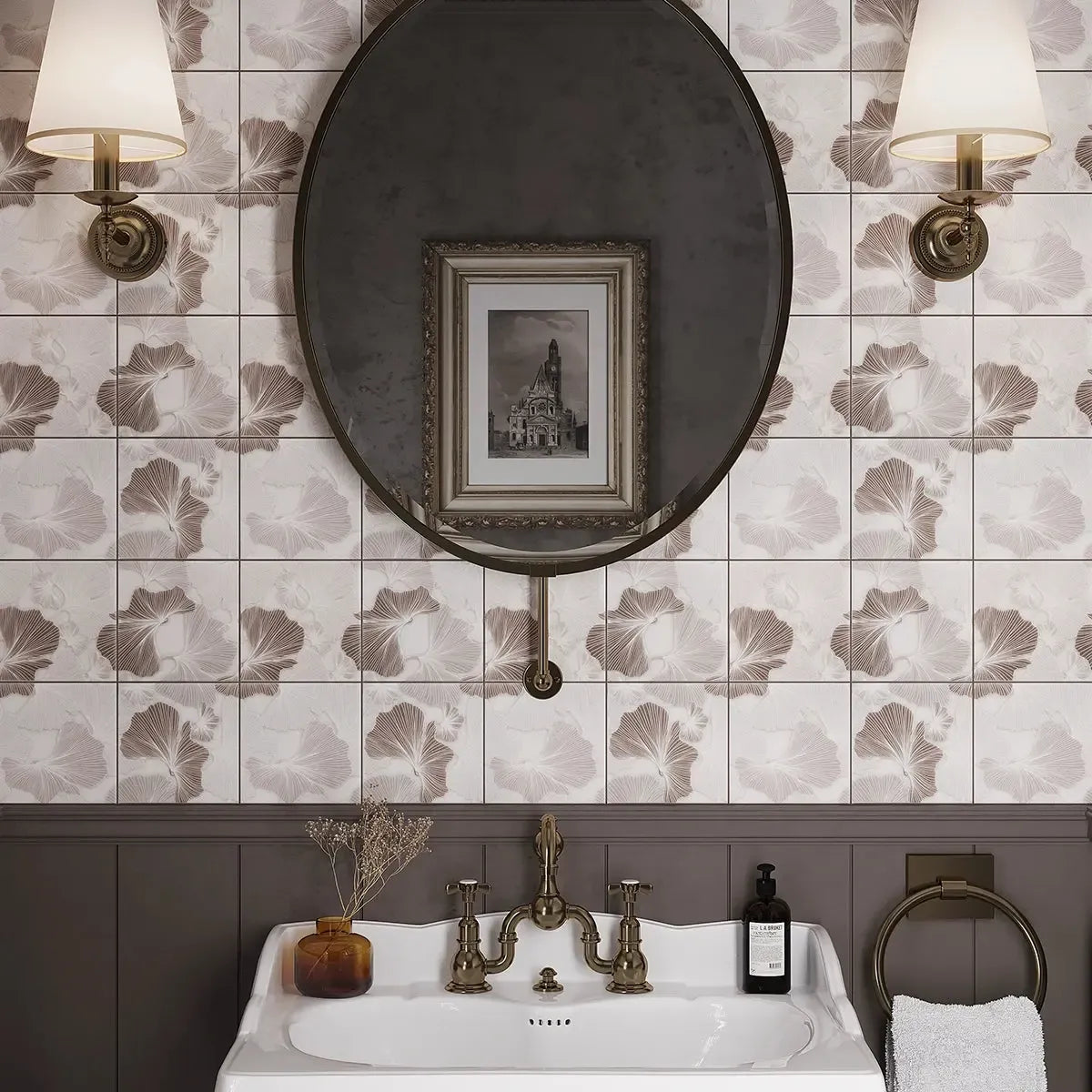 Bluma Gingko Taupe Etched Marble Mosaic | Tile Club