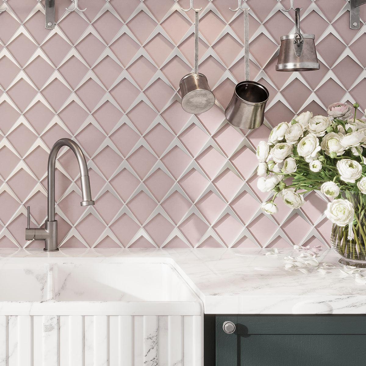 Blush Frost Diamond Glass Mosaic Tile