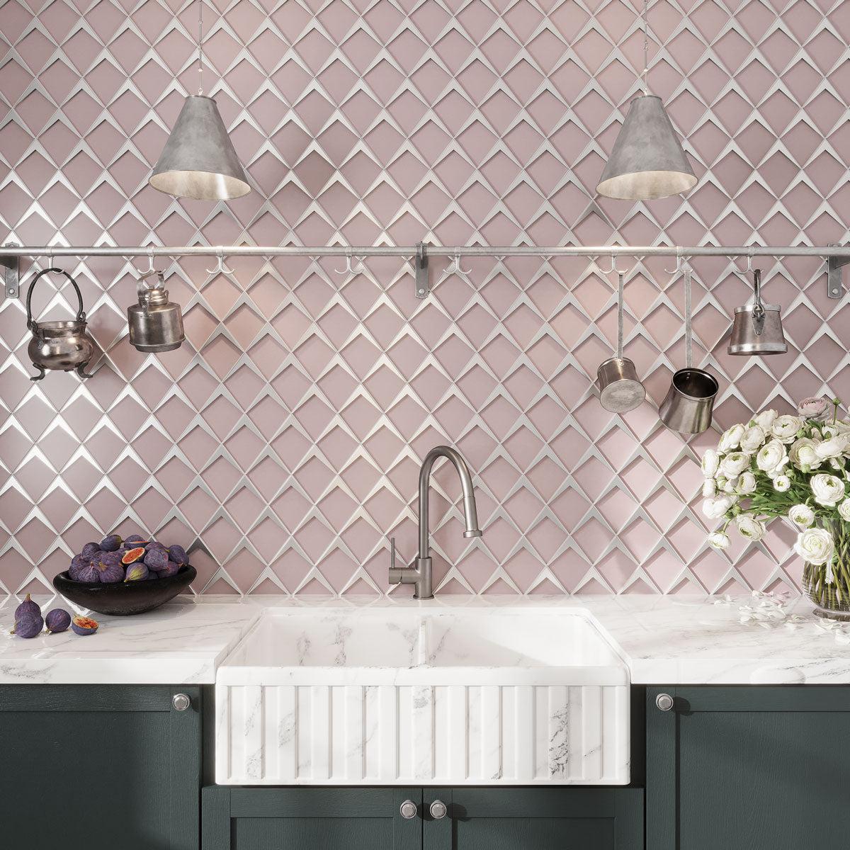 Blush Frost Diamond Glass Mosaic Tile