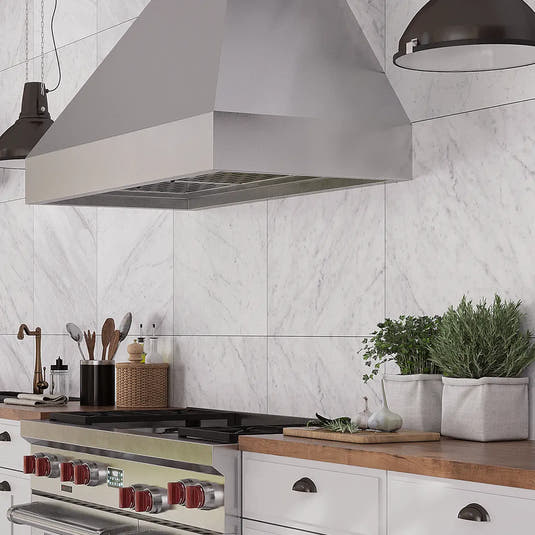 Boldara Bianco Marble Look Porcelain Tile 24x24 Kitchen Backsplash