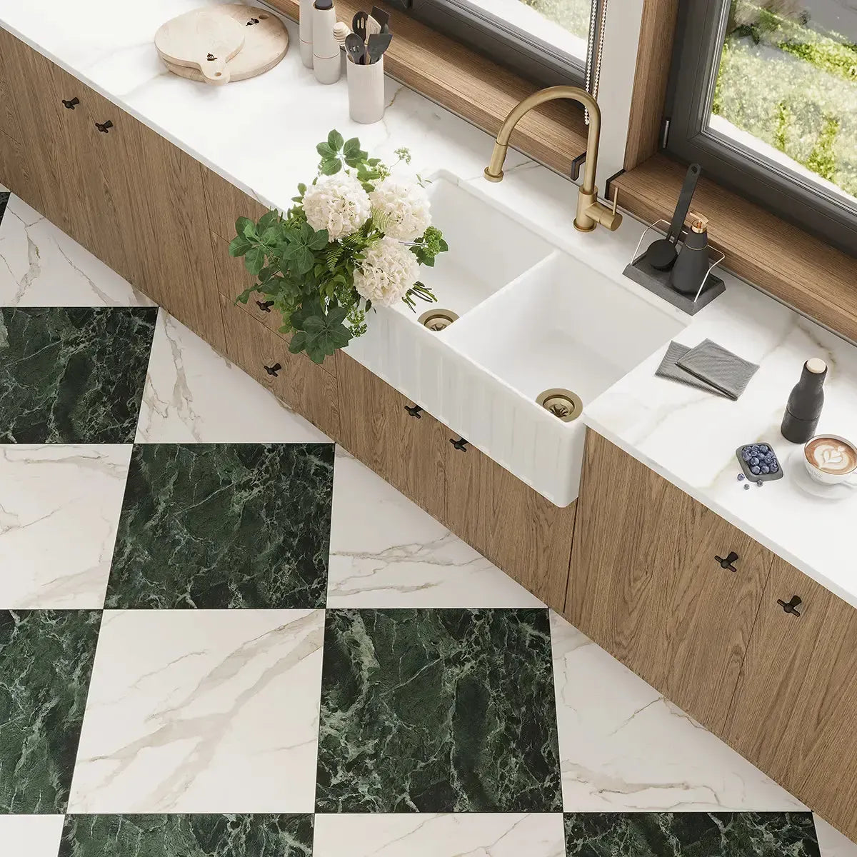 Boldara Verde Marble Look Porcelain Tile 24x24 | Tile Club