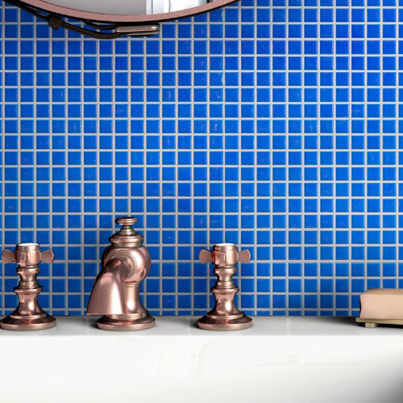 Bright Cobalt Blue Squares Glass Pool Tile | Tile Club