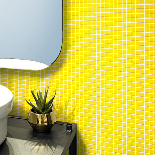 Bright Mustard Yellow Squares Glass Pool Tile | Tile Club