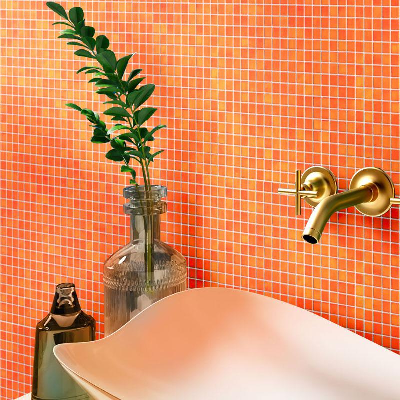 Bright Orange Squares Glass Pool Tile | Tile Club