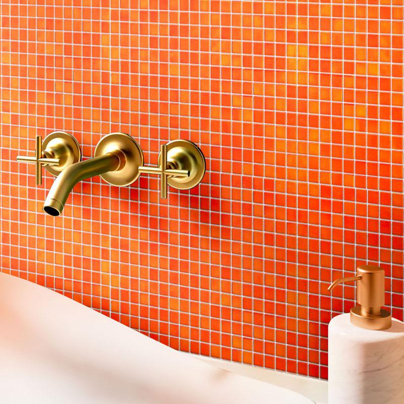Bright Orange Squares Glass Pool Tile | Tile Club