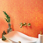 Bright Orange Squares Glass Pool Tile Bathroom Backsplash