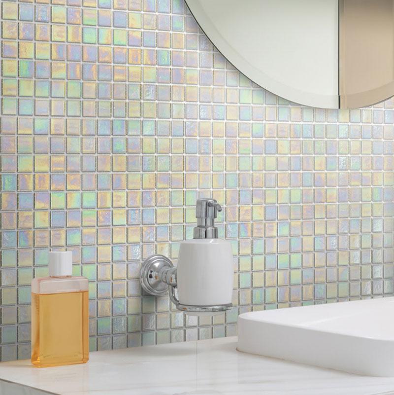 Bright Pearl Squares Glass Pool Tile Bathroom Backsplash