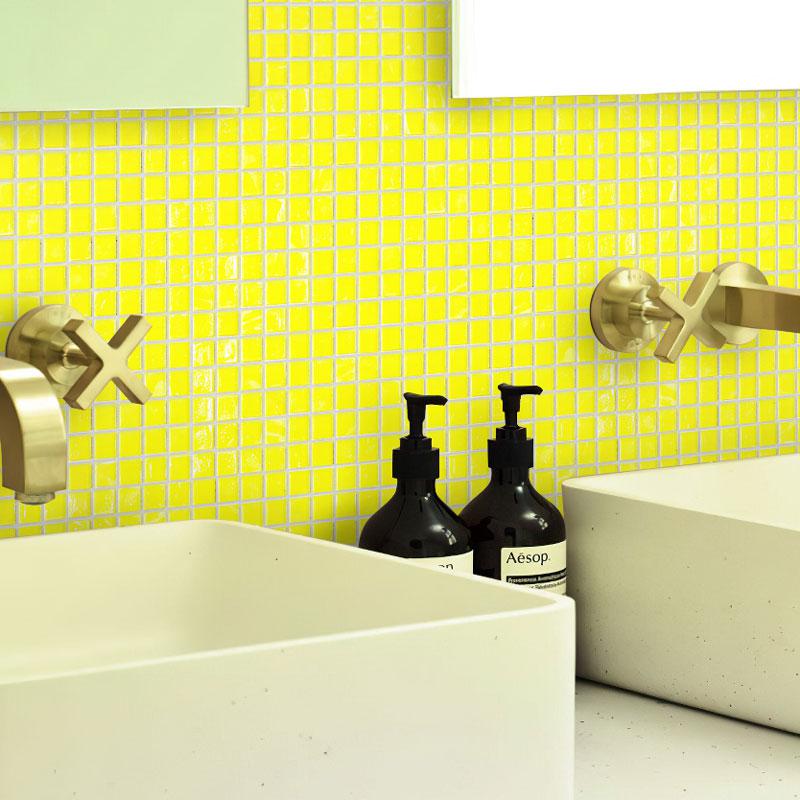 Bright Yellow Squares Glass Pool Tile